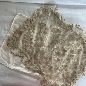 Sheer Lace-Detail Pillow Sham in Taupe and Cream